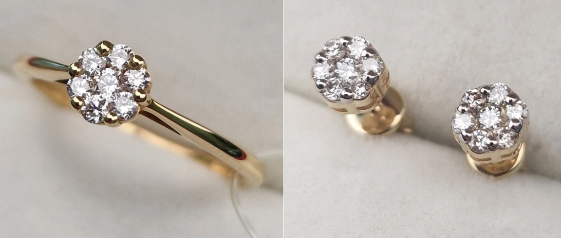 Золотой набор с бриллиантами (кольцо  VS1/G 0,20Ct, 750 проба, серьги 0,328Ct VS2-SI1/I, VG-Cut)