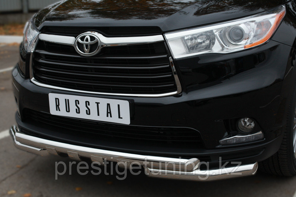 Защита переднего бампера d63 (дуга) d63 (уголки)+клыки Toyota Highlander 2014-17 - фото 4 - id-p106172358