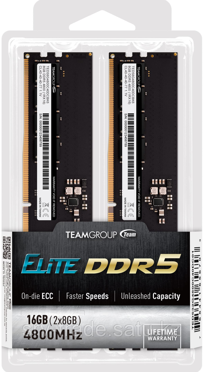 Оперативная память 16GB Kit (2x8GB) 4800MHz DDR5 Team Group ELITE PC5-38400 TED516G4800C40DC016