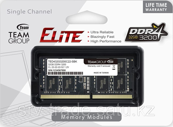 Оперативная память для ноутбука 32GB DDR4 3200Mhz Team Group ELITE SO-DIMM TED432G3200C22-S01