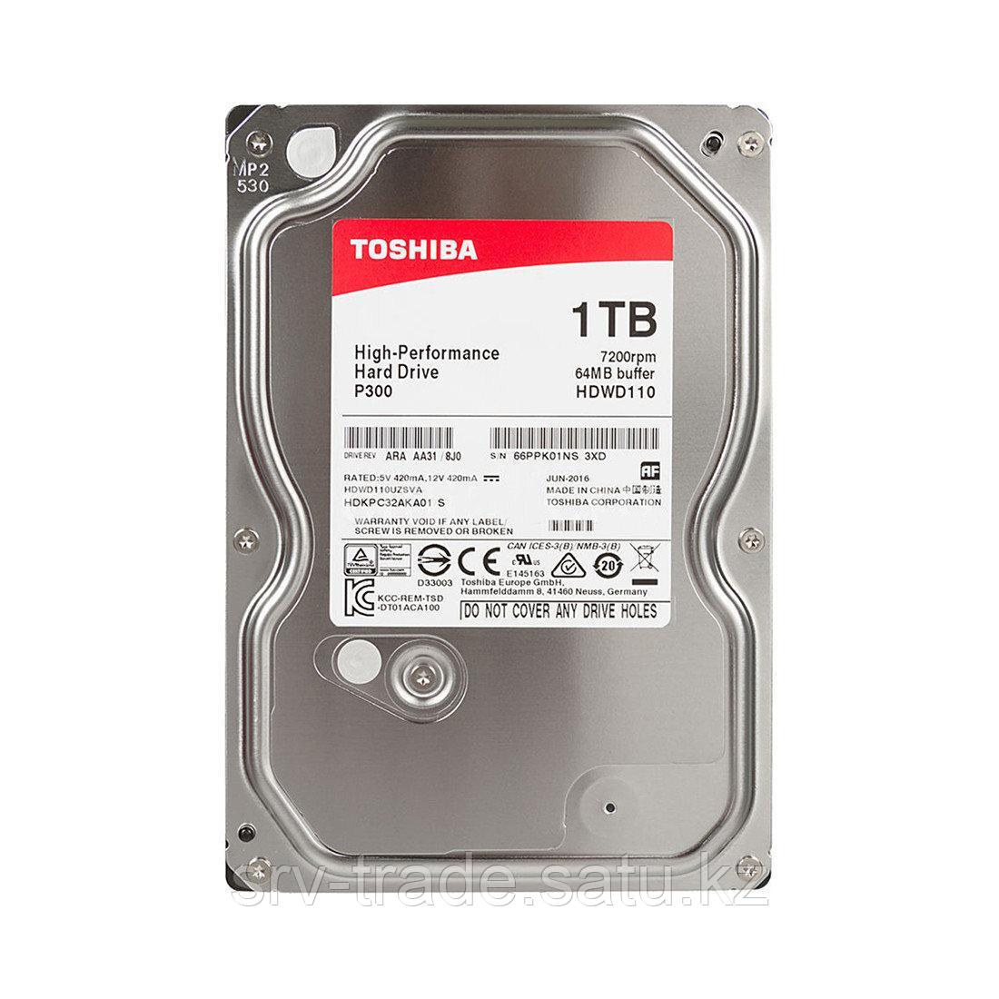 Жесткий диск HDD  1Tb TOSHIBA P300 SATA 6Gb/s 7200rpm 64Mb 3.5" HDWD110UZSVA (HDKPC32AKA01)