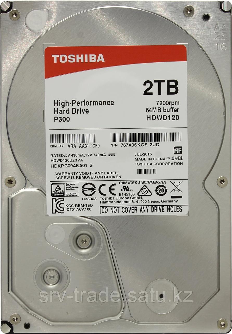 Жесткий диск HDD  2Tb TOSHIBA P300 SATA 6Gb/s 7200rpm 64Mb 3.5" HDWD120UZSVA Bulk (HDKPC09AKA0)