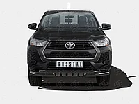 Защита переднего бампера d63 секции-d63 уголки+клыки black Toyota Hilux 2020-н.в