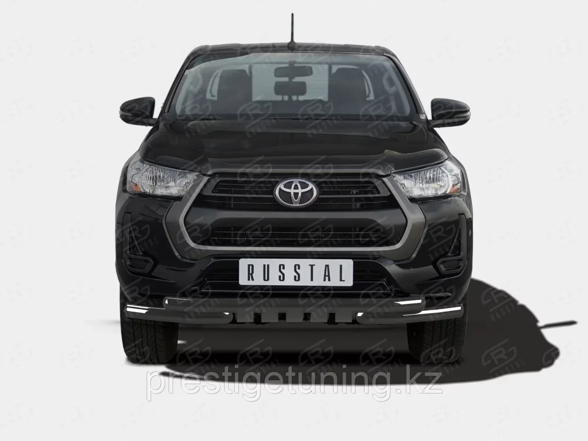 Защита переднего бампера d63 секции-d63 уголки+клыки black Toyota Hilux 2020-н.в - фото 1 - id-p106185201