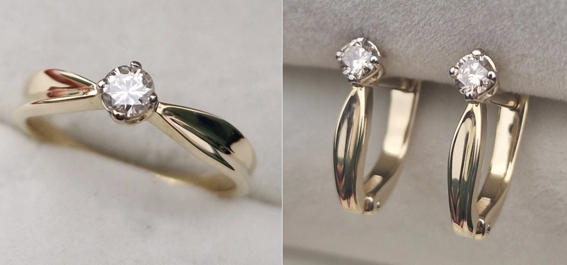 Золотой набор с бриллиантами (кольцо 0.215Ct SI2/I VG-Cut , серьги 0.23Ct VS1/M G-Cut )