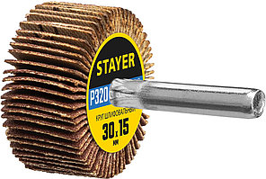 STAYER P320, 30х15 мм, круг шлифовальный лепестковый на шпильке 36606-320
