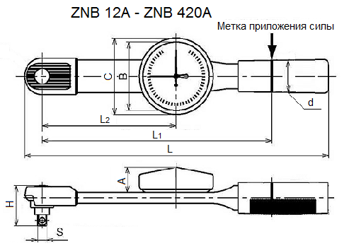 Ключ динамометрический CNIC ZNB 100A диапазон 20-100 Нм, (квадрат 1/2"), стрелочный - фото 2 - id-p100842112