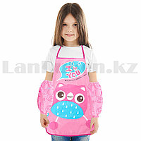 Детский фартук для творчества с манжетами Сова розовый
