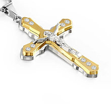 Кулон-крестик  "Крест с кристаллами" комбинированный