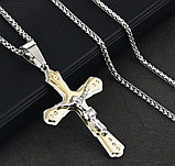 Кулон-крестик  "Крест с кристаллами" комбинированный, фото 3