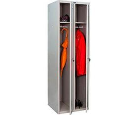 Металлический шкаф для одежды Практик LS-21-60, 2 секции, полка, перекладина, крючки