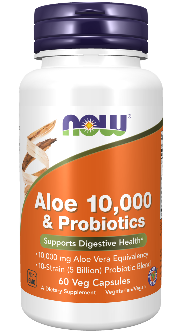 БАД Aloe 10000 mg + Probiotics, 60 veg.caps, NOW