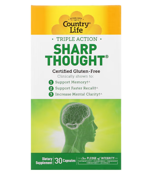 Country Life, Triple Action Sharp Thought, тройное действие, 30 капсул