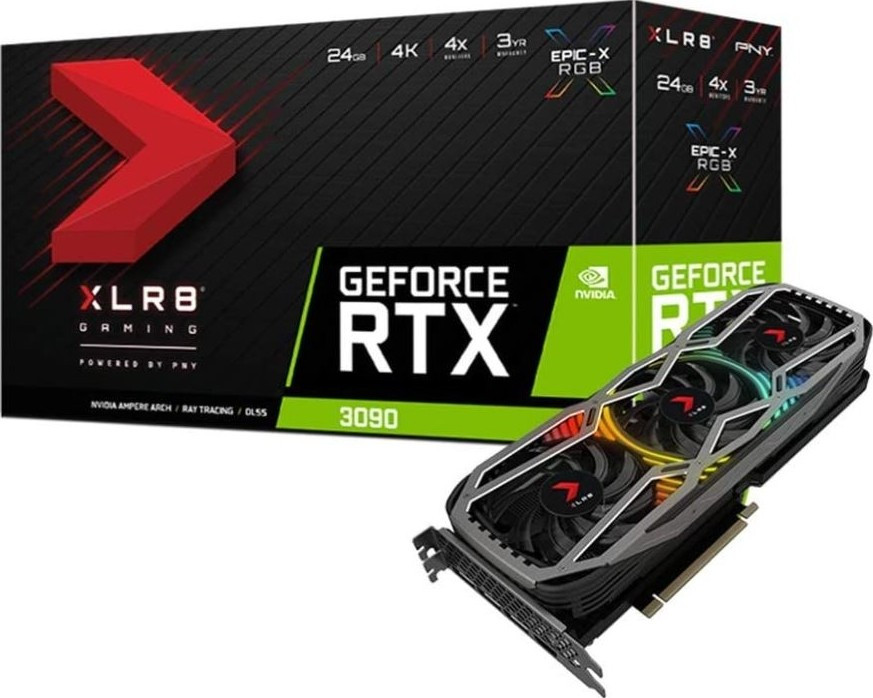 Видеокарта PNY/GeForce/RTX 3090 XLR8 Gaming REVEL EPIC-X RGB Triple Fan Edition/24 Gb/384 bit/1 395 MHz/GDDR6X