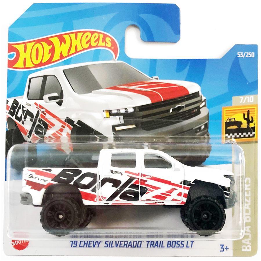 Hot Wheels Модель Пикап Chevy Silverado Trail Boss LT '19, белый - фото 1 - id-p106290244