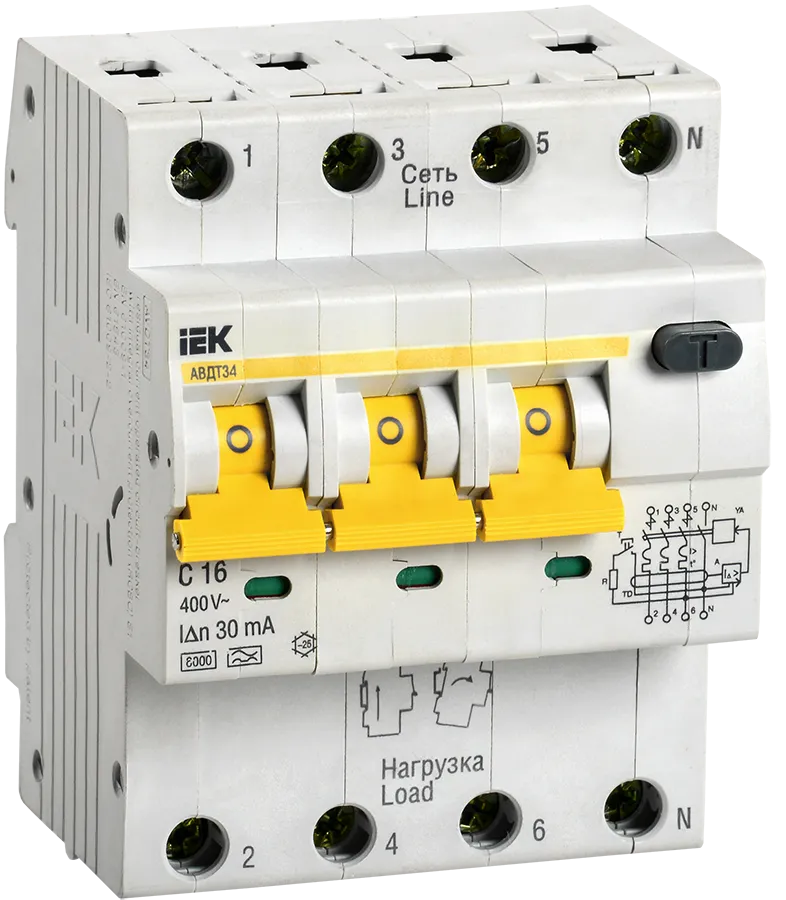 Автоматический выключатель дифференциального тока АВДТ34 C16 30мА IEK - фото 1 - id-p106290684