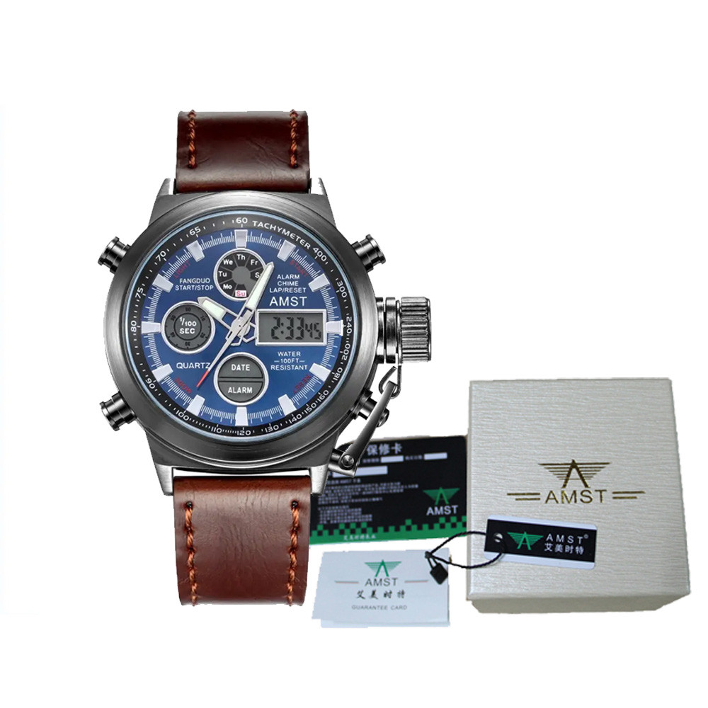 Часы AMST 3003-Blue синий, коричневый, видео обзор в описании
