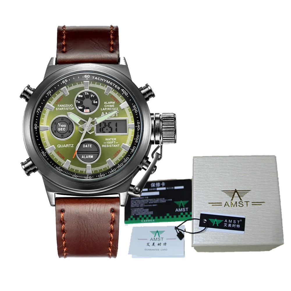 Часы AMST 3003-Green зеленый, коричневый, видео обзор в описании