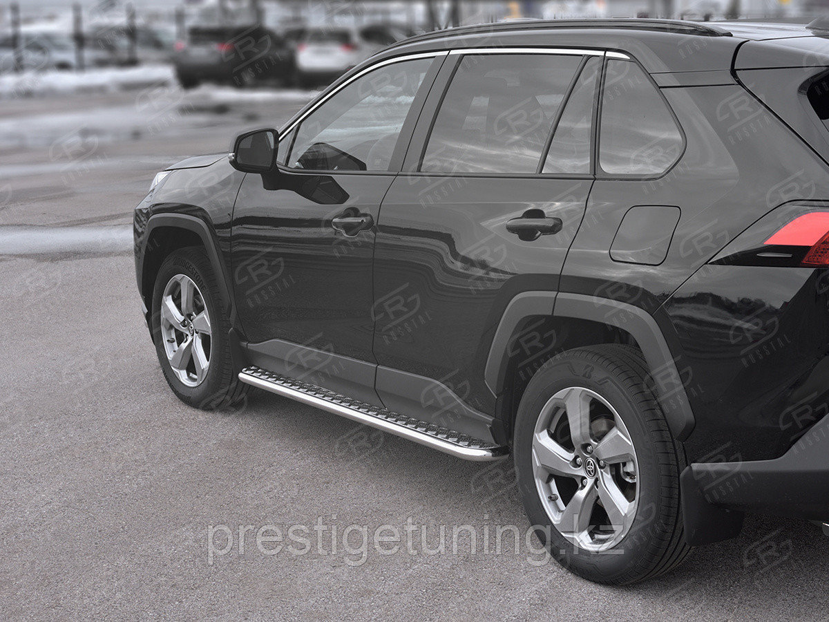 Пороги труба d42 с листом (лист алюм, проф. нерж) (вариант 1) Toyota RAV-4 2019-по н.в, фото 1
