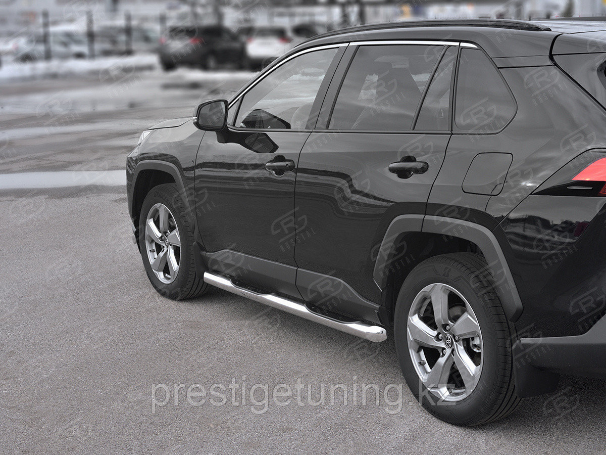 Пороги труба d76 с накладкой (вариант 1) Toyota RAV-4 2019-по н.в, фото 1