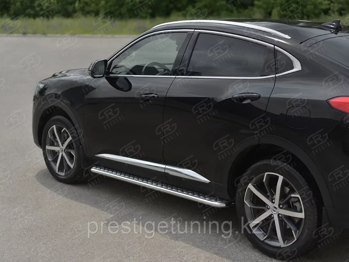 Пороги труба d42 с листом (лист алюм, проф.сталь) (вариант 2)  Haval F7x 2019-22