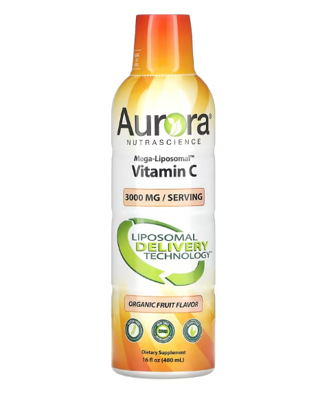 Aurora Nutrascience, Mega-Liposomal Vitamin C, органический фруктовый вкус, 3000 мг, 480 мл (16 жидк. унций) - фото 1 - id-p106318984