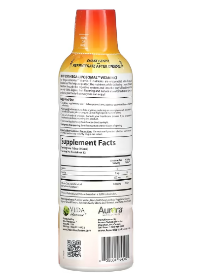 Aurora Nutrascience, Mega-Liposomal Vitamin C, органический фруктовый вкус, 3000 мг, 480 мл (16 жидк. унций) - фото 2 - id-p106318984