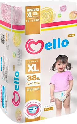 Детские подгузники-трусики MELLO размер XL (12-17кг) 38ш