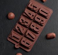 Мұз бен шоколадқа арналған қалып "Сандар", 20×11 см, 10 ұяшық, түсі шоколад