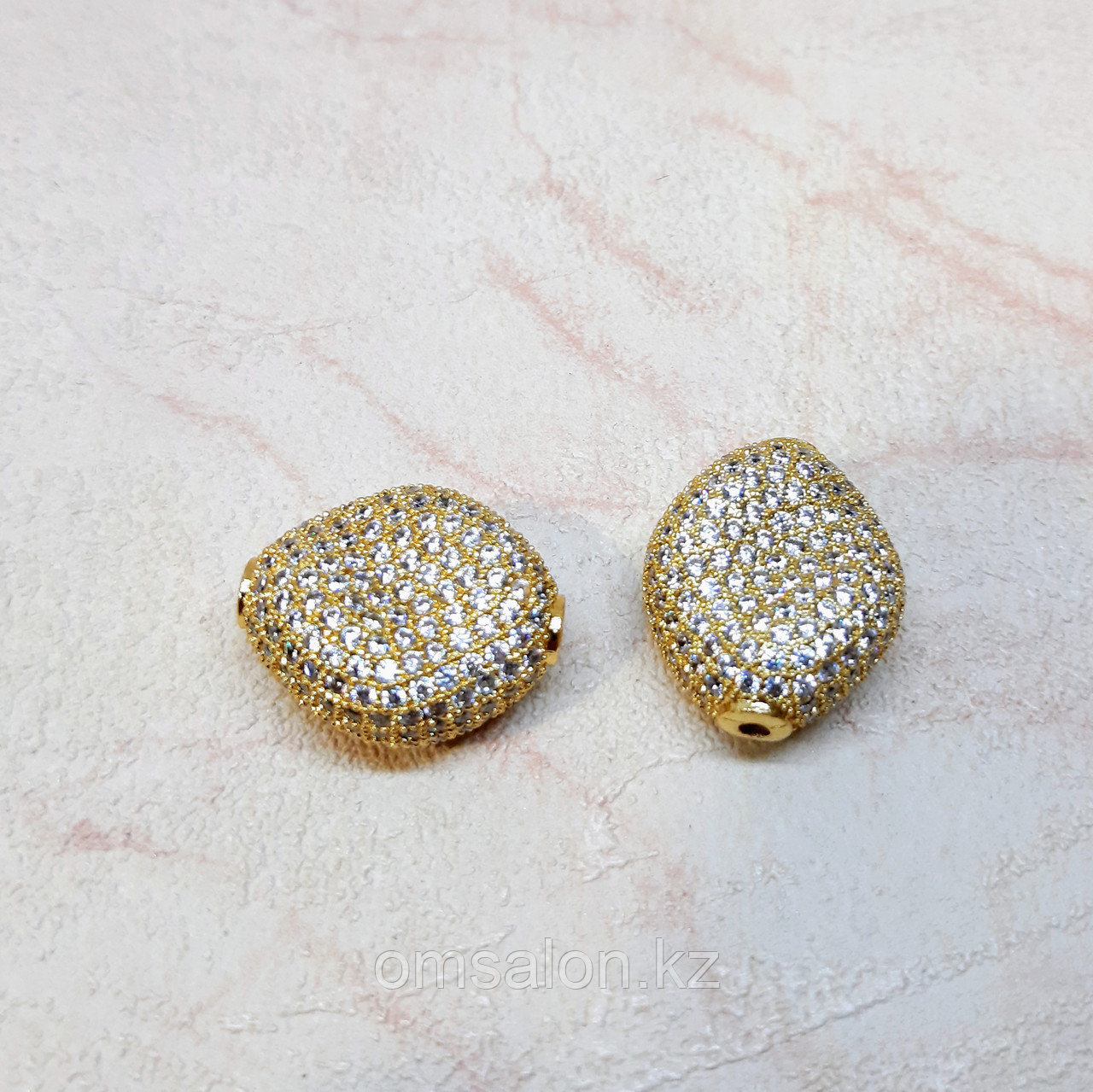 Бусина плоская с фианитами, 20×15×10мм, фото 1