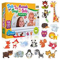 НАБОР ОБЪЁМНЫХ СТИКЕРОВ ДЛЯ ИГРЫ В ВАННОЙ Дикие животные и Морские обитатели (18 шт) с сеткой на присосках