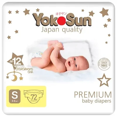 Подгузники YokoSun Premium S 3-6кг 72шт