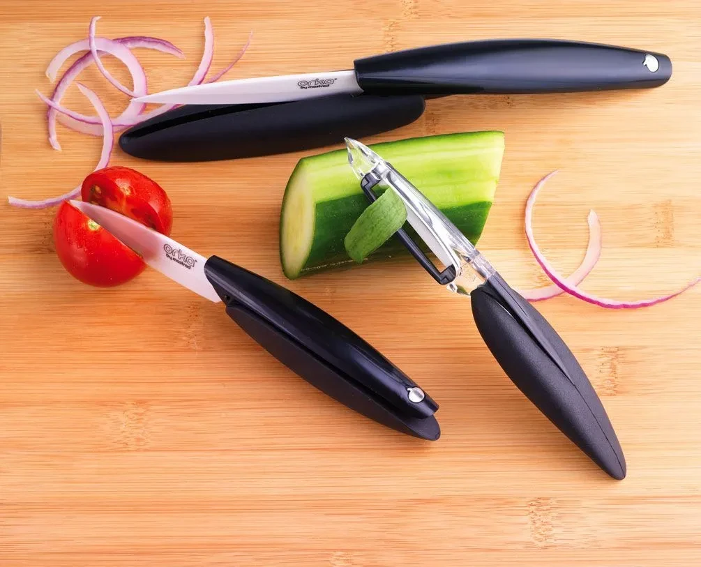 Набор Mastrad 2 ножа 7.6 и 10см, нож для чистки овощей с керамическими черными лезвиями F22167 - фото 1 - id-p106340985