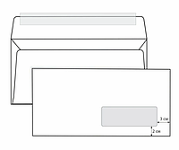 Конверт почтовый E65/DL 110*220, белый, отрывная лента по длинному краю, окно 45*90 справа снизу, ТАНГИР