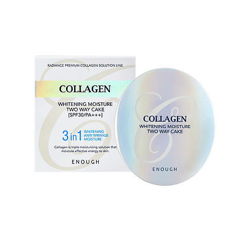 Enough пудра с запаской 3 in 1 collagen whitening moisture two way cake SPF28/PA+++ # 21