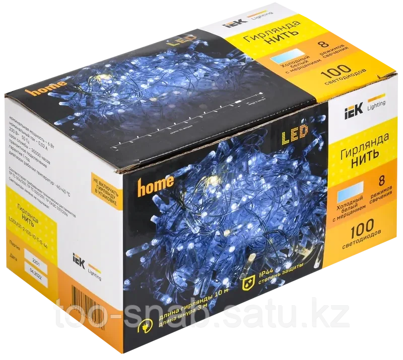 LIGHTING Гирлянда нить 10м 100 светодиодов белый свет IP44 прозрачный шнур 3м 230В мерцание транзит IEK - фото 2 - id-p106351773