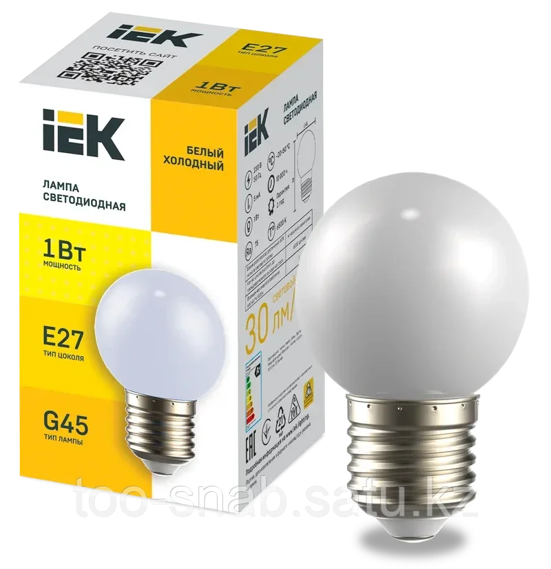 LIGHTING Лампа светодиодная декоративная G45 шар 1Вт 230В холодный белый E27 IEK - фото 1 - id-p106351886