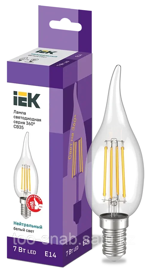 Лампа светодиодная CВ35 свеча на ветру прозрачная 7Вт 230В 4000К E14 серия 360° IEK - фото 1 - id-p106352006
