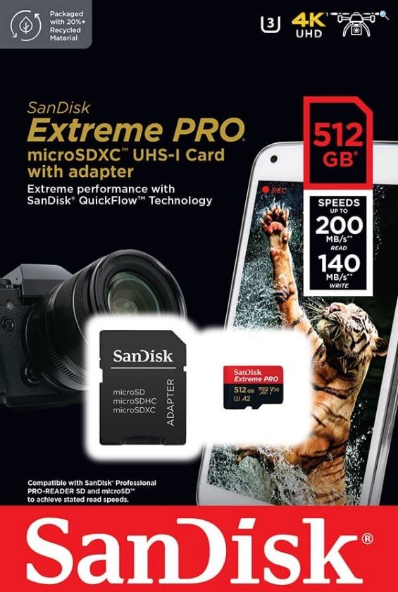 Карта памяти SanDisk Extreme Pro MicroSDXC UHS-1 512GB 200MB/s - фото 1 - id-p106355381