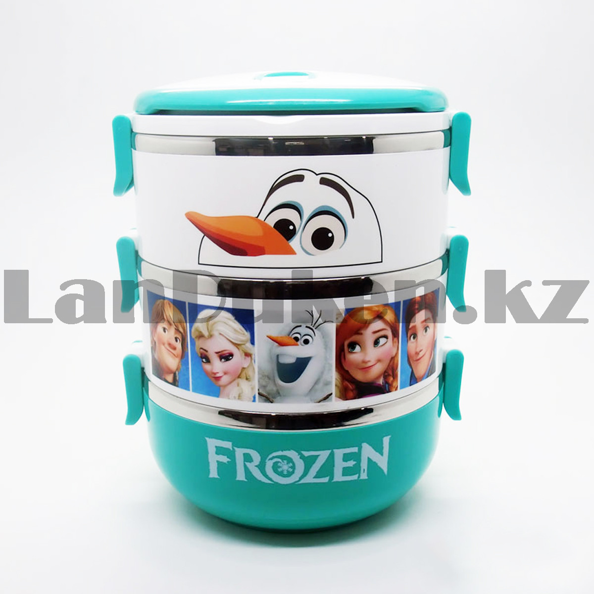 Ланч бокс 3 в 1 вакуумный 1,4 л с прорезиненными крышками Frozen (Холодное сердце) голубой