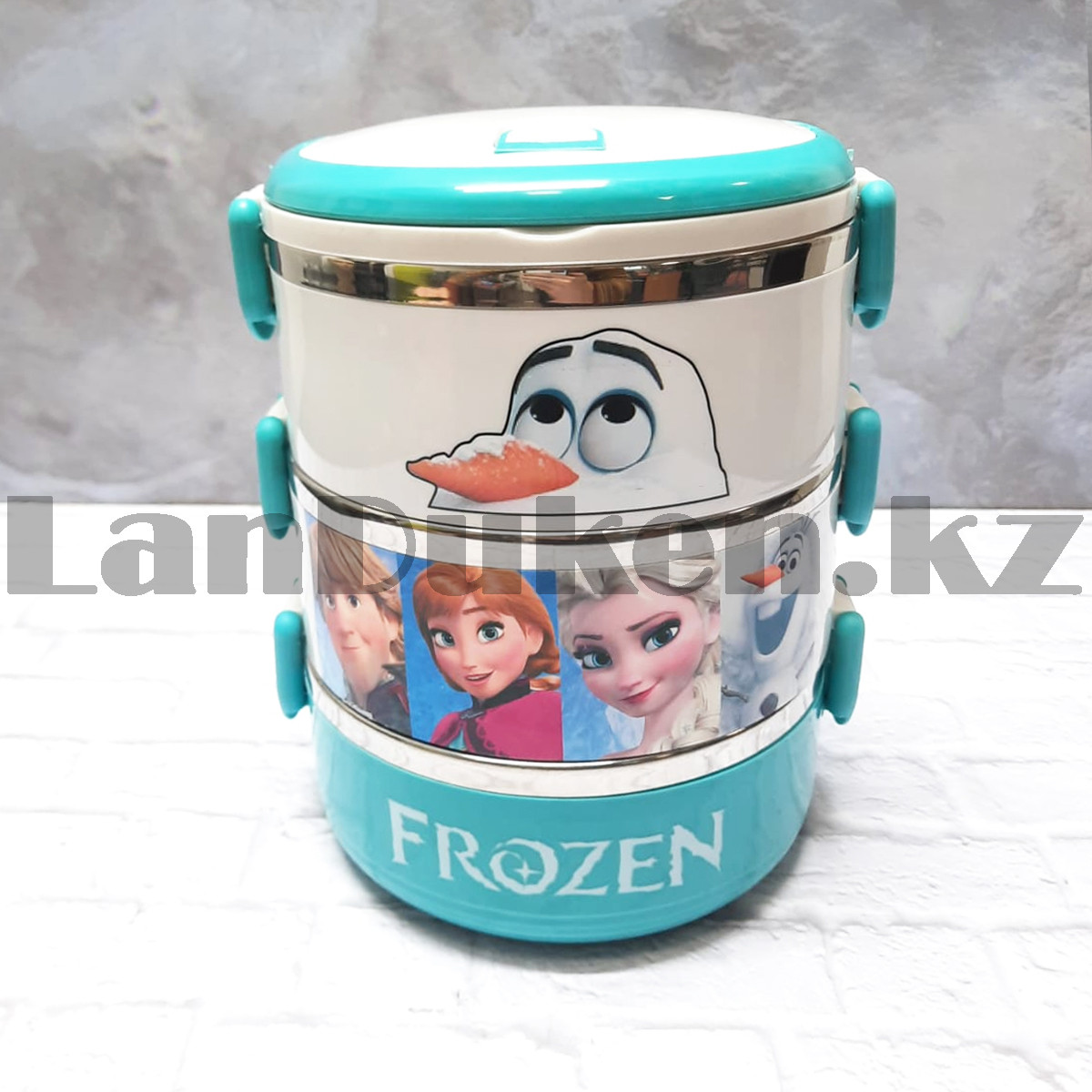 Ланч бокс 3 в 1 вакуумный 1,4 л с прорезиненными крышками Frozen (Холодное сердце) голубой - фото 5 - id-p106354643