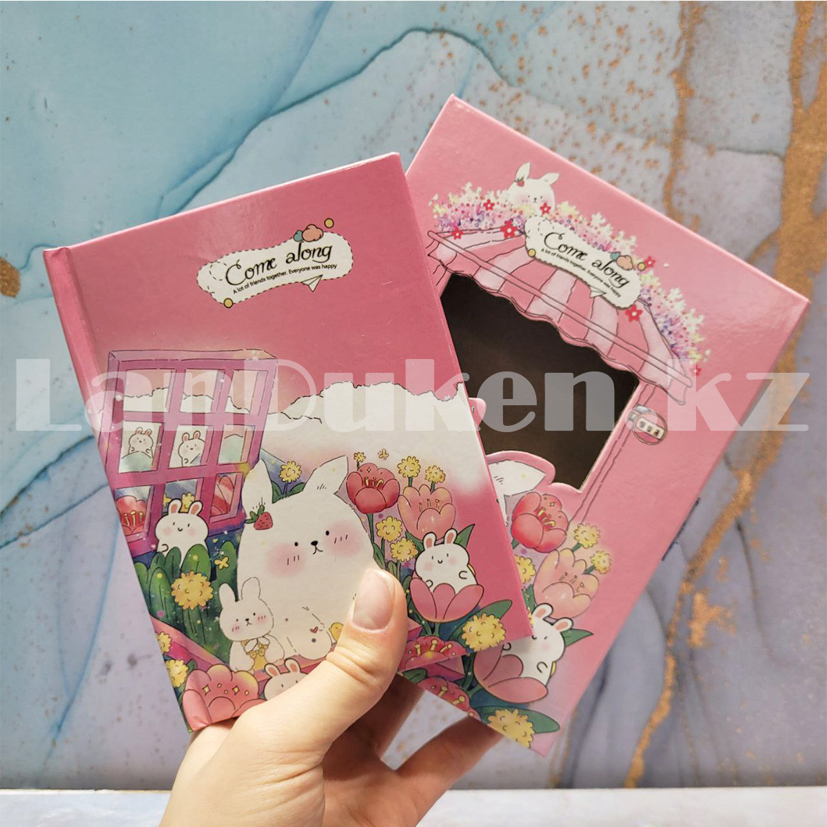 Блокнот в коробке с замком кролики A6 розовый - фото 3 - id-p106363273