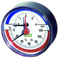 Термоманометр 0-4 бар, 0-120 °C, O 80 мм, торцевое соединение 1/2"