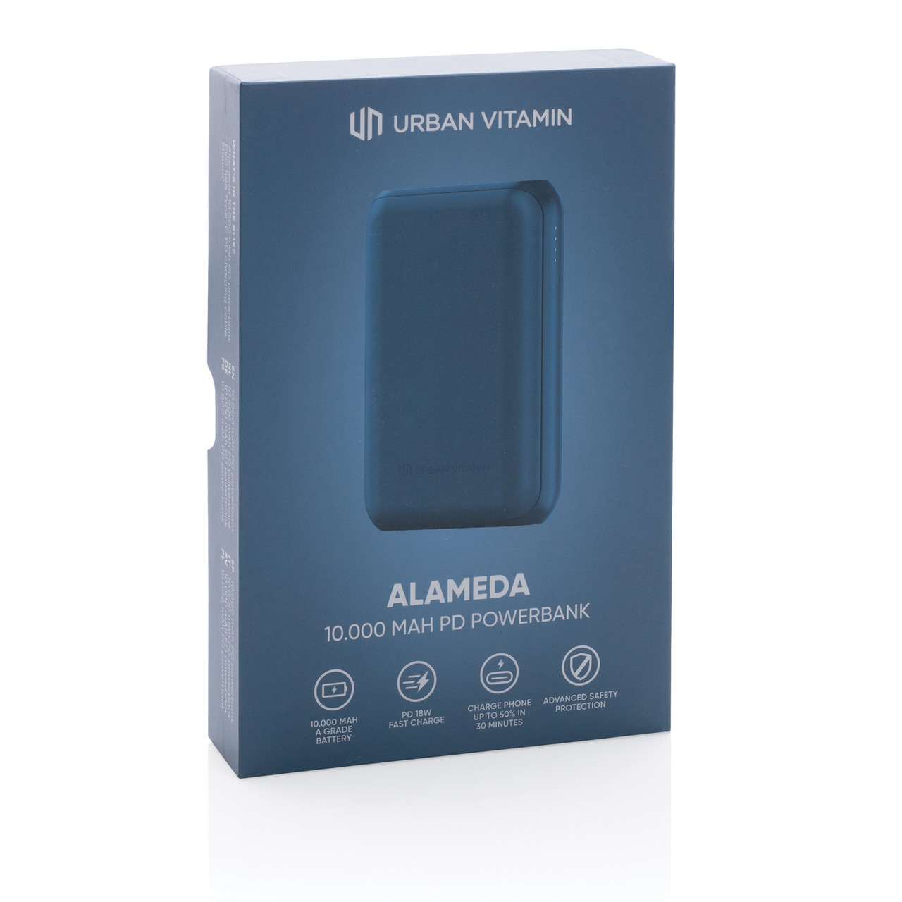 Внешний аккумулятор Urban Vitamin Alameda с быстрой зарядкой PD, 18 Вт, 10000 мАч, синий; , Длина 9,5 см., - фото 10 - id-p104636222