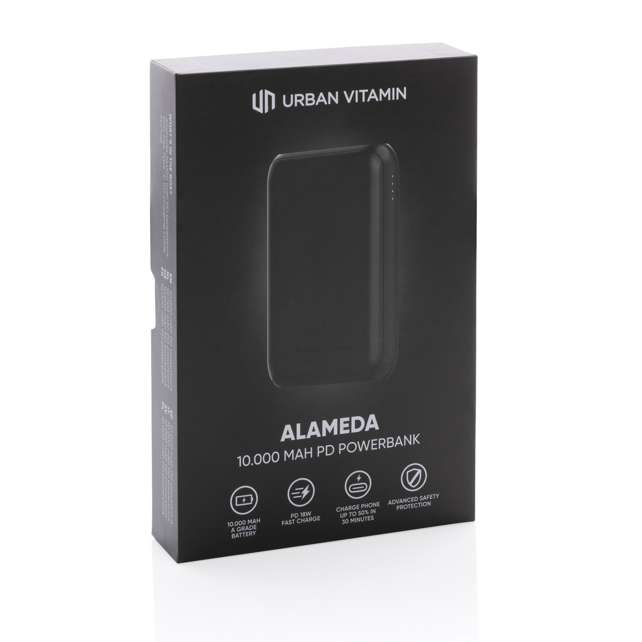 Внешний аккумулятор Urban Vitamin Alameda с быстрой зарядкой PD, 18 Вт, 10000 мАч, черный; , Длина 9,5 см., - фото 8 - id-p104636224