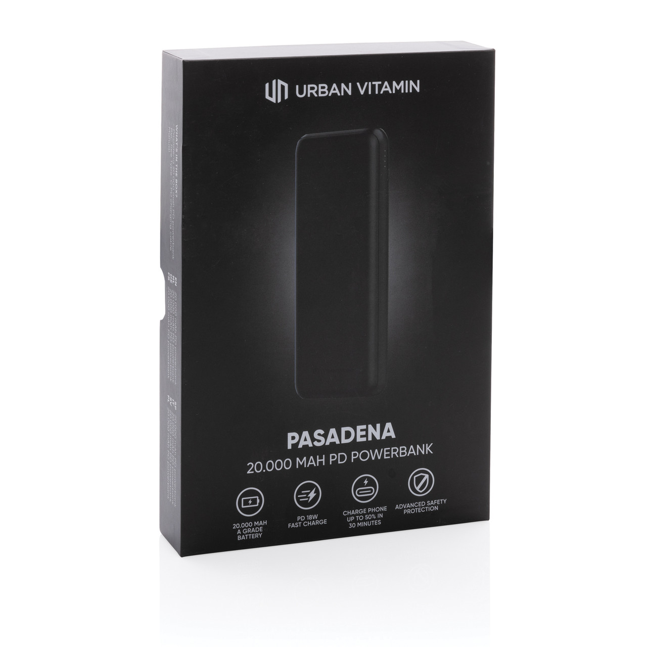 Внешний аккумулятор Urban Vitamin Pasadena с быстрой зарядкой PD, 18 Вт, 20000 мАч, черный; , Длина 15,5 см., - фото 8 - id-p104636226