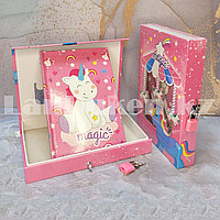 Блокнот в коробке с замком единорог A5 розовый