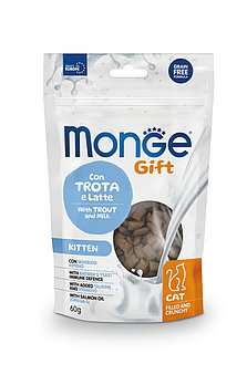 Monge Gift Kitten Growth Support Trout and Milk хрустящие подушечки для котят форель/молоко,60гр