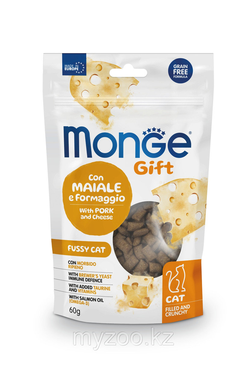 Monge Gift Adult Fussy Cat Pork and Cheese хрустящие подушечки для кошек свинина/сыр,60гр - фото 1 - id-p106388853