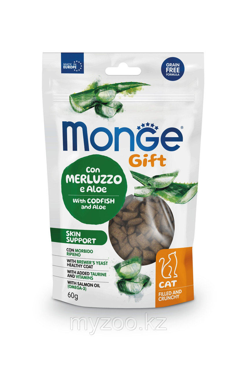 Monge Gift  Adult Skin Support Codfish and Aloe хрустящие подушечки для кошек треска/алоэ ,60гр